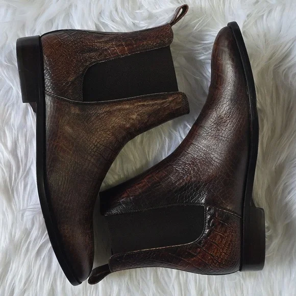 Crocodile Pattern Men's Leather Boots - Picture 4 of 16